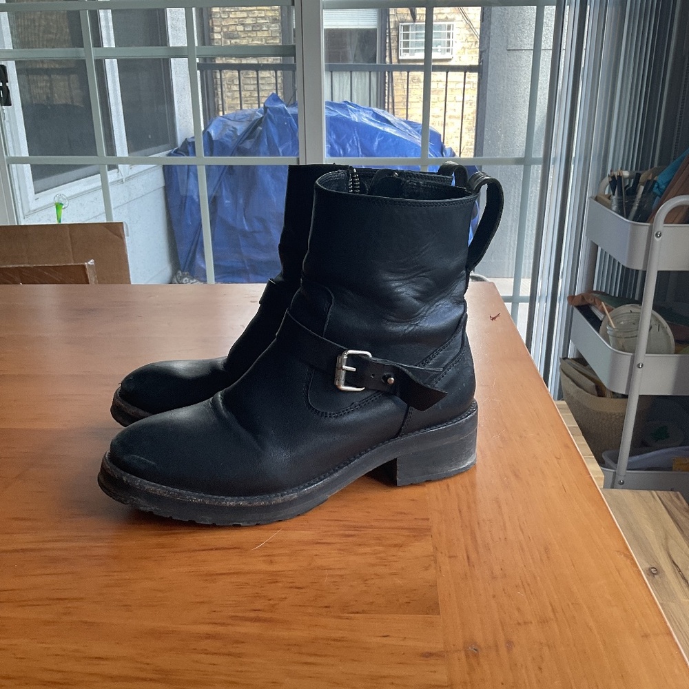 All Saints black leather moto boots